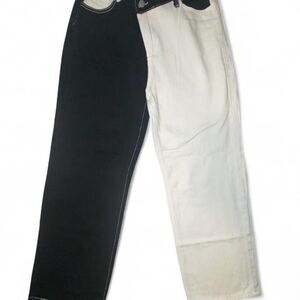 Split Color Block High Waist Straight Leg Jeans Black White Size Small 26